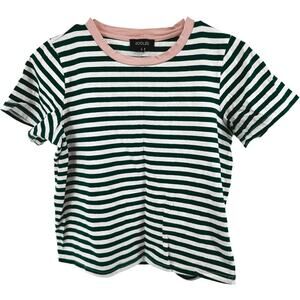 Roolee Striped T-Shirt Boxy Tee Crew Neck Preppy Casual Stretch Green White S